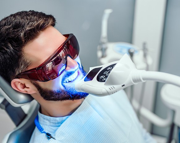 Man undergoing in-office whitening treatment